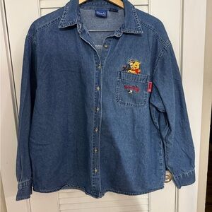 Vintage Blue Denim Shirt with Winnie the Pooh Embroidery